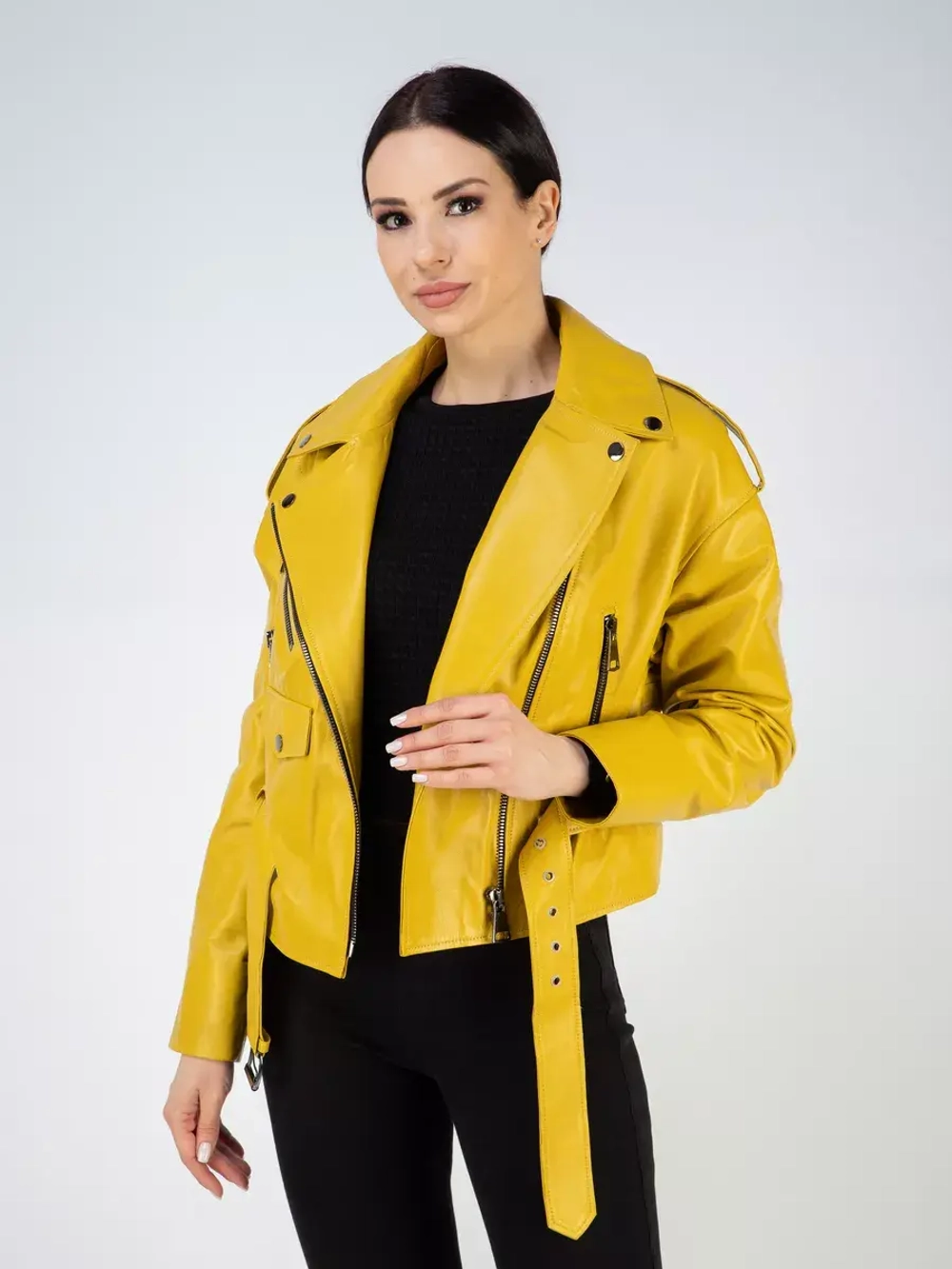 Кожаная куртка демисезонная косуха оверсайз