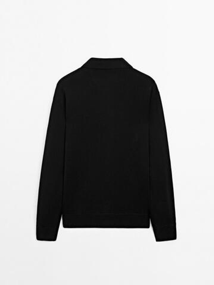 Massimo Dutti Кардиган из смесового хлопка с застежкой-молнией, черный