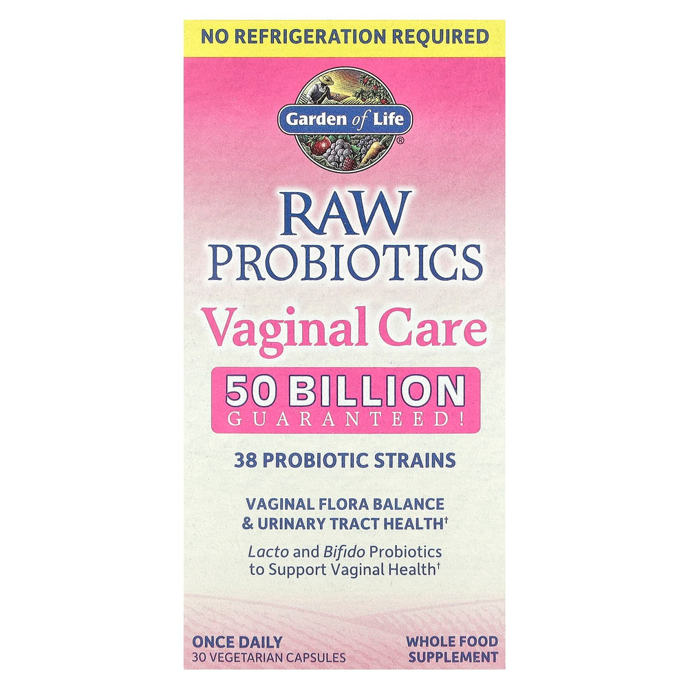 Garden of Life, RAW Probiotics, Vaginal Care, добавка для здоровья влагалища, продукт длительного хранения, 30 вегетарианских капсул