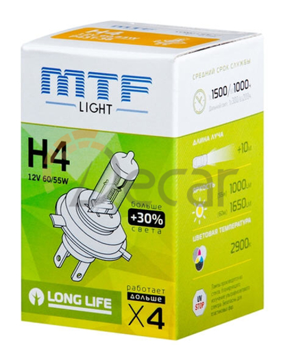 Автолампа 12V H4 60/55W MTF Standart +30%