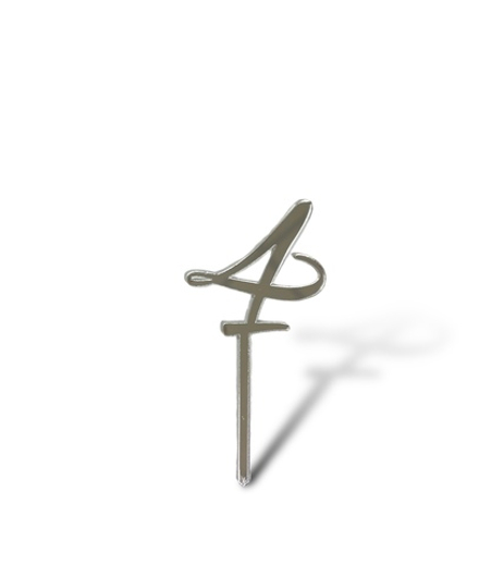 Мини цифра на ножке "4", акрил серебро 9см