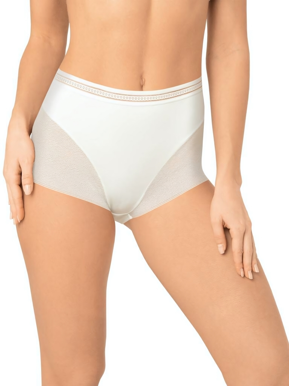 Высокие трусики-слипы из кружева с сетчатой структурой (Размер: XXL) (Цвет: молочный)