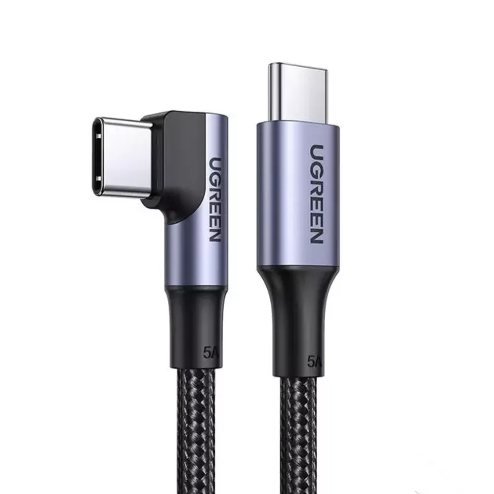 Кабель UGREEN US334 USB-C 2.0 to Angled USB-C M/M Cable Aluminium Shell with Braided 1m (Black)