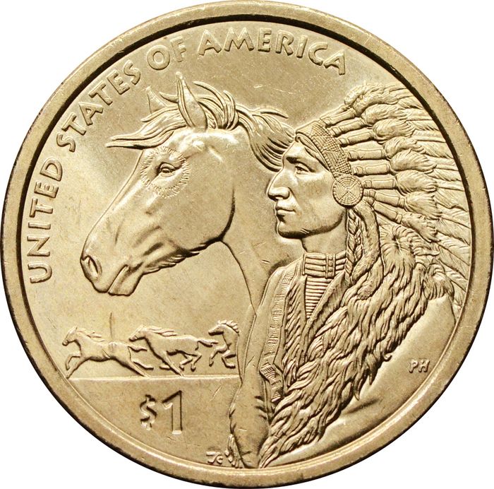 1 доллар (dollar) 2012 D США «Коренные Американцы - Торговые пути 17 века»