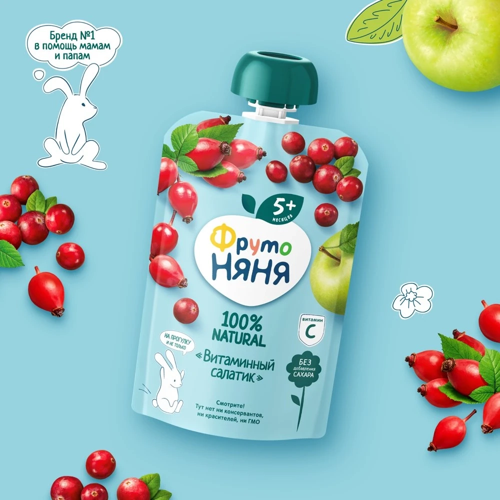 Фрутоняня пауч Витаминный Салатик с клюквой 90г с 5 месяцев