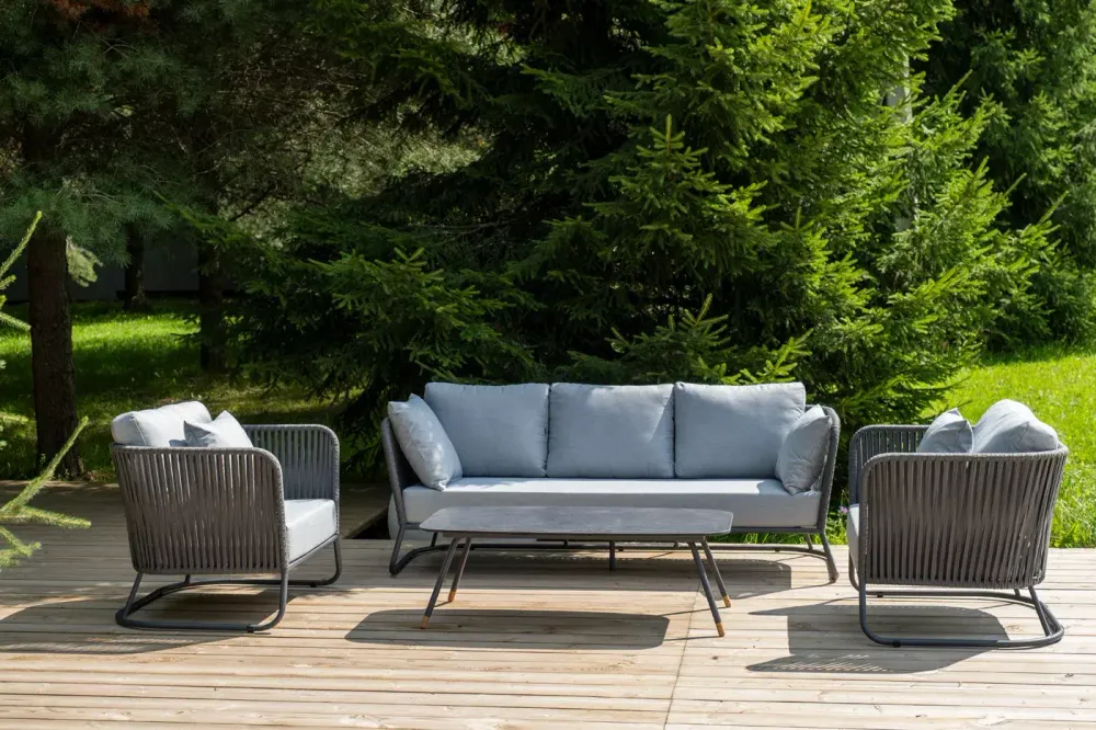 "Багамы" лаунж-зона 5-местная плетеная из роупа (веревки), каркас алюминиевый темно-серый, роуп серый