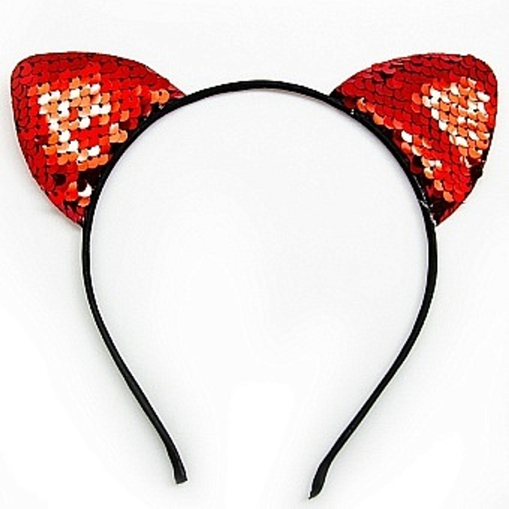 Ободок Кошка с пайетками Красный