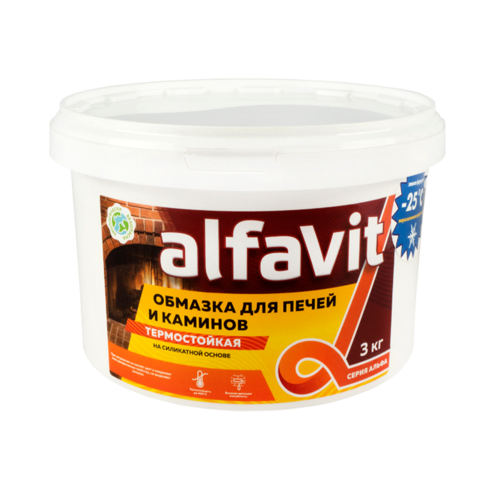 Обмазка для печей и каминов Alfavit серия Альфа, белая, 3 кг