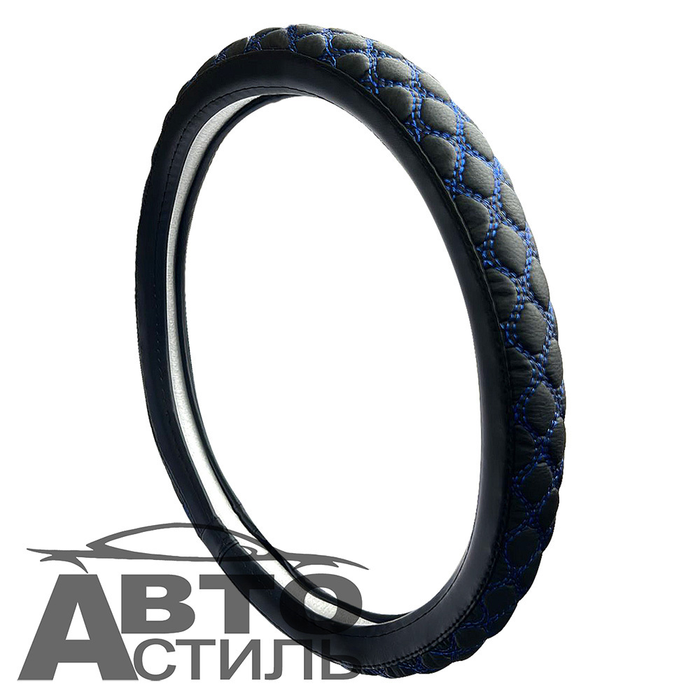 Оплетка на руль круглая Coolpart MAXIMAL (37*38) к/з черный/синий A  HT103-BLBLU