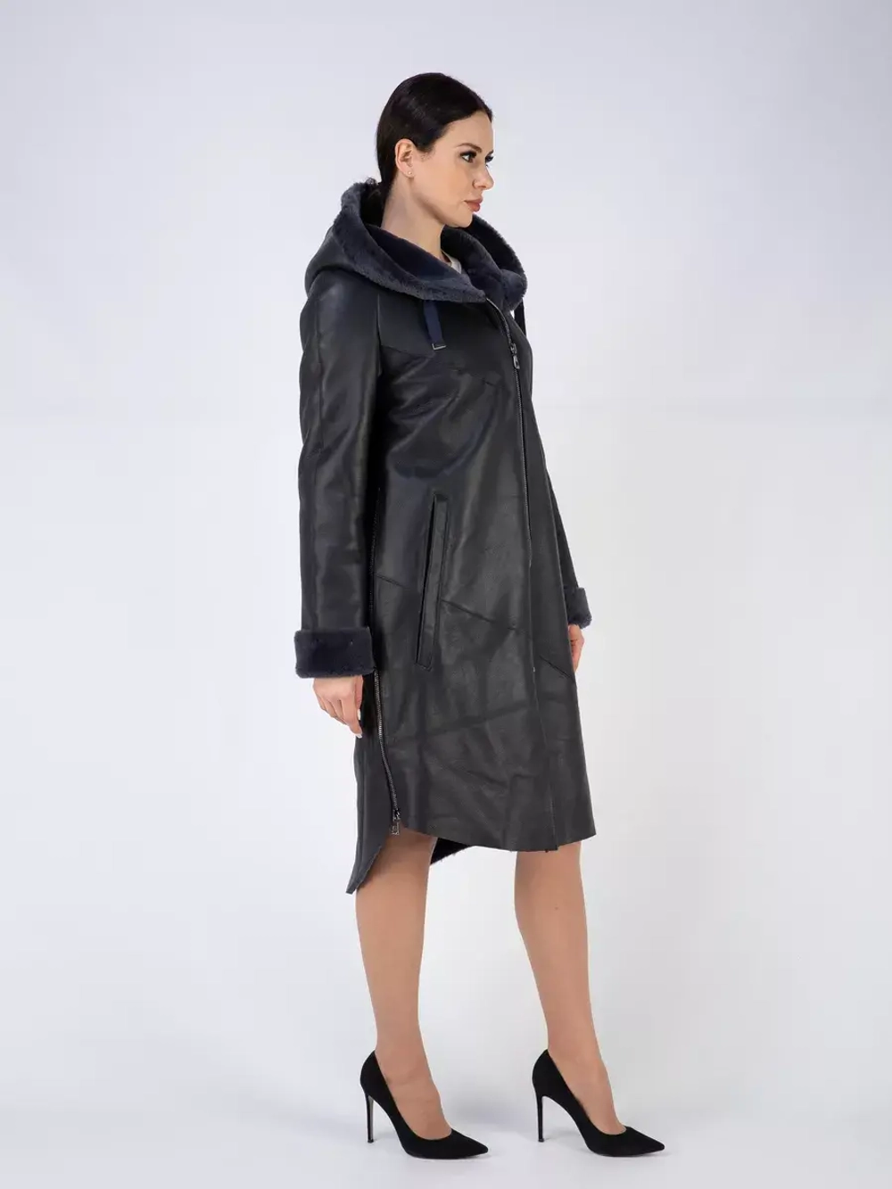 Дубленка зима натуральная удлиненная с капюшоном