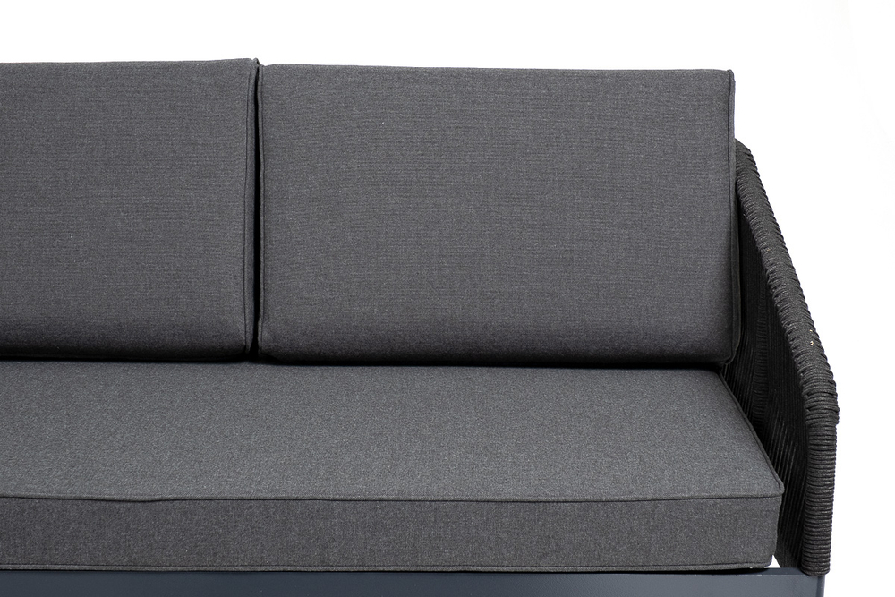 "Канны" диван модульный плетеный из роупа, каркас алюминий темно-серый (RAL7024), роуп темно-серый круглый, ткань темно-серая