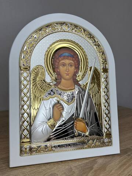 Ангел Хранитель, икона арочная, белое дерево 150х200