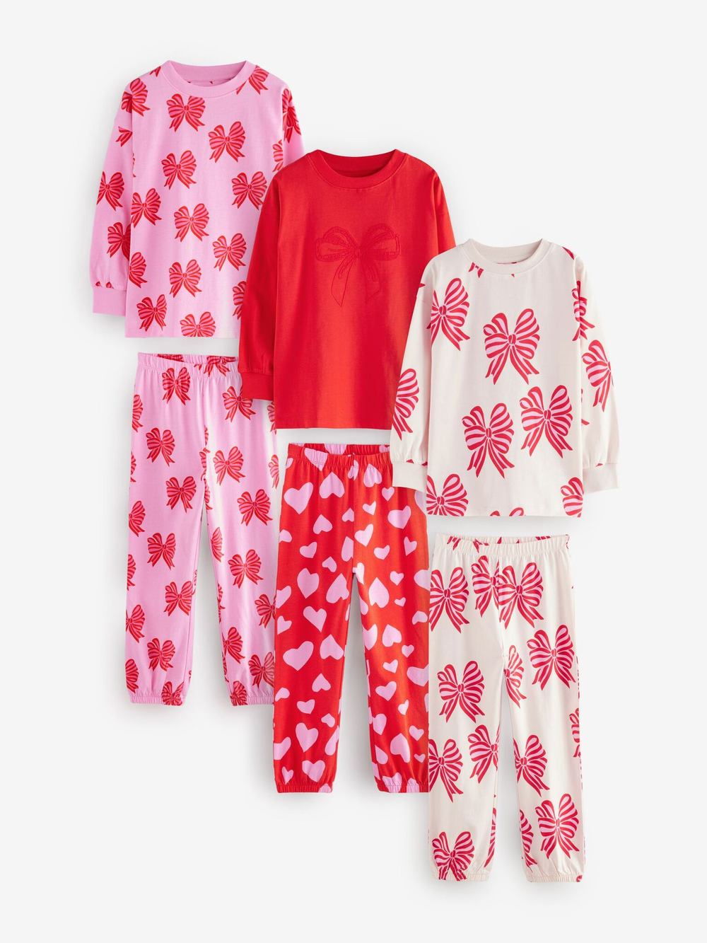 Пижама для девочки Next B65-025, 3 шт., Молочный, Красный, Розовый