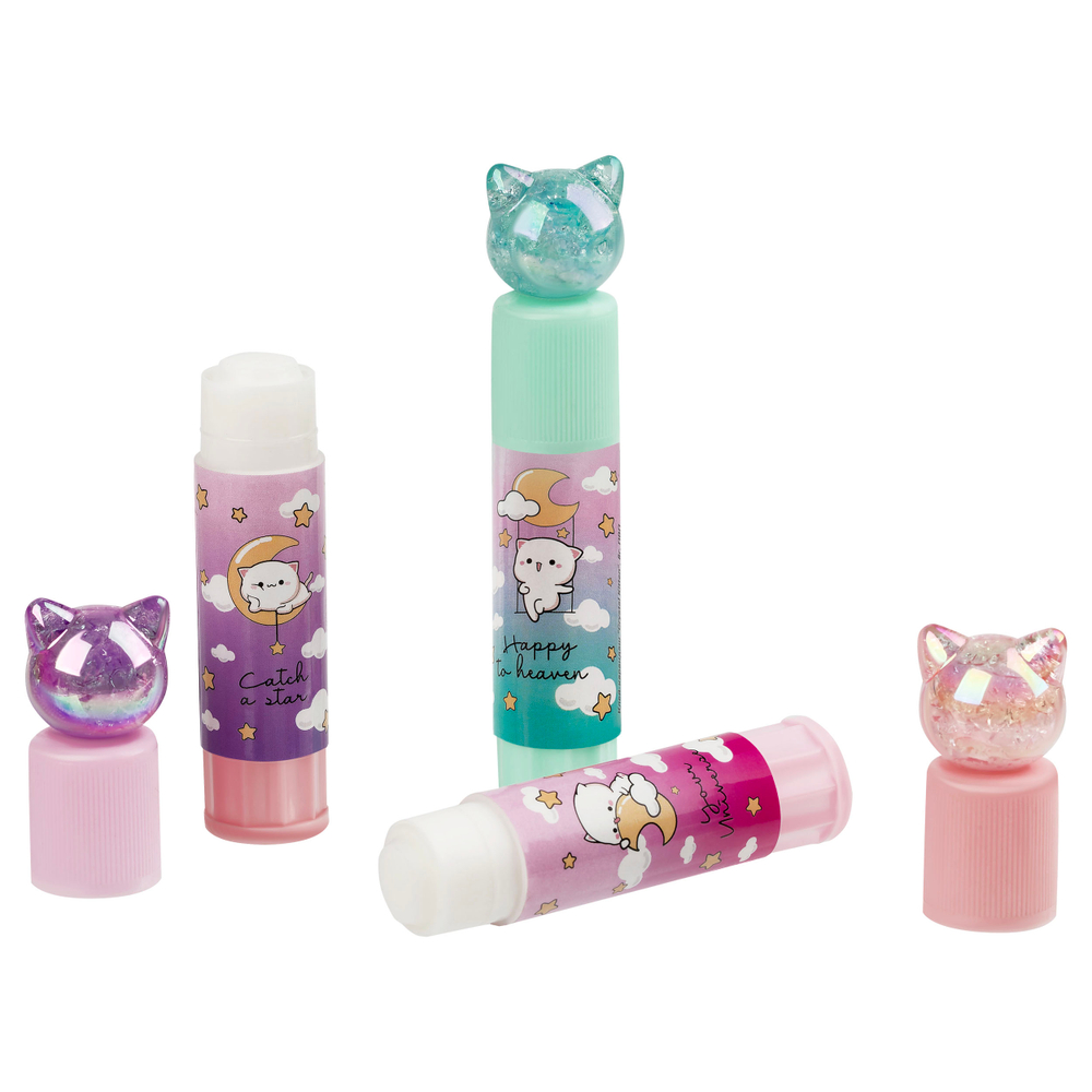 Клей-карандаш MESHU с топпером "Crystal Kitten", 8г, дисплей бокс, ПВП, ассорти