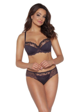 Коричневые трусики-бразилиана из кружевного полотна и сетки с вышивкой (Размер: M) (Цвет: коричневый)