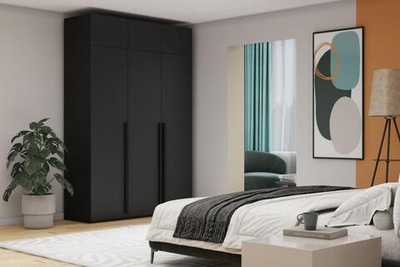 Распашной трехсекционный шкаф Лорена Пакс-3 с антресолью Черный 0190 PE 120*40*230 см, Черный   Фиеста