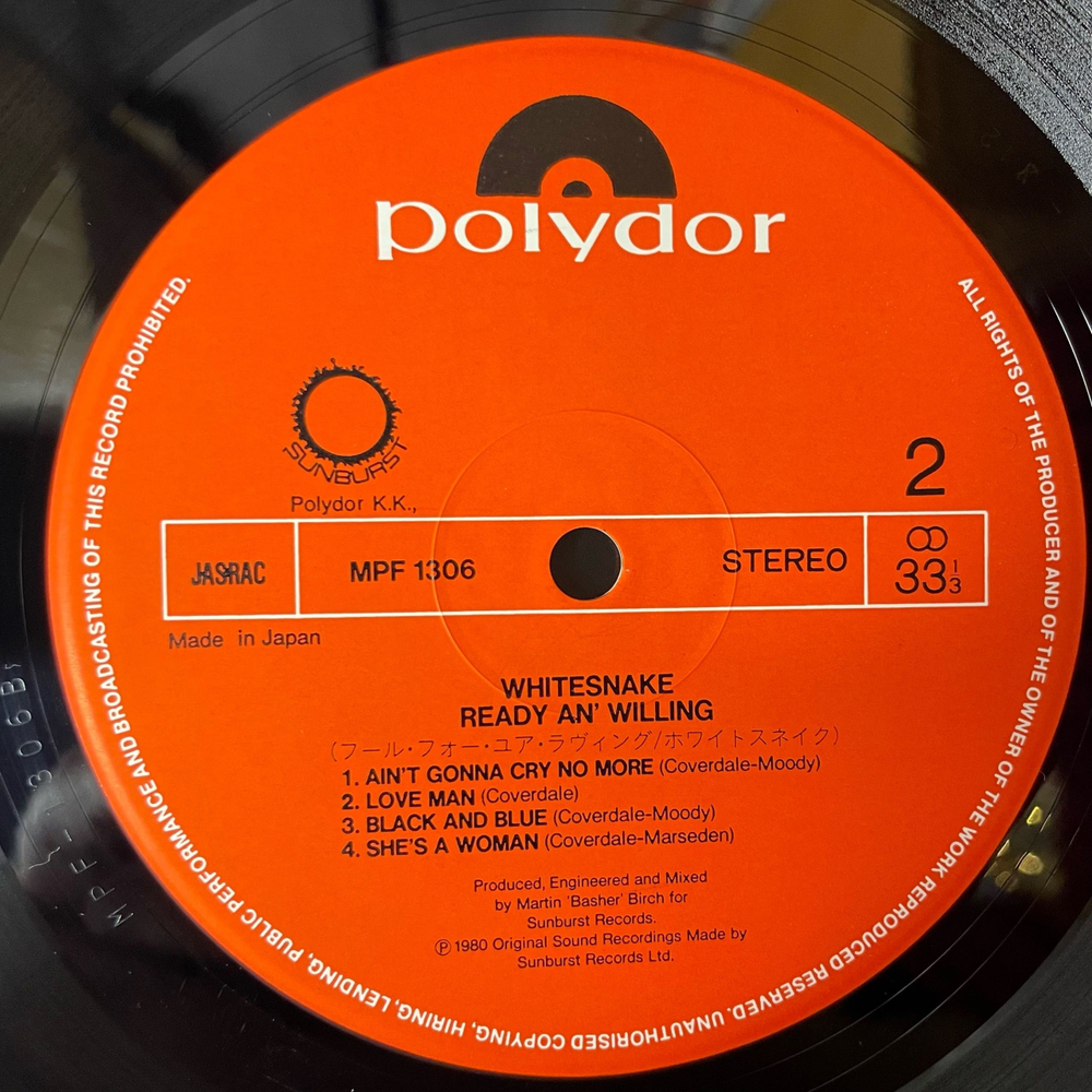 Винтажная виниловая пластинка LP Whitesnake Ready An Willing (Japan 1980) (No Obi) Sweet Talker