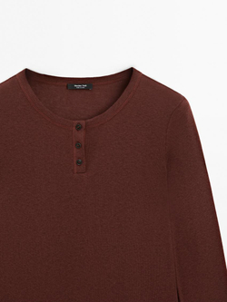 Massimo Dutti Футболка из смесового хлопка, бургундский