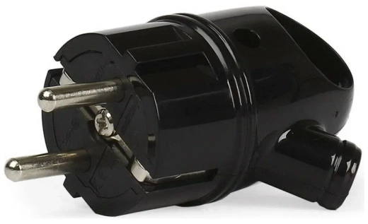 Вилка сетевая с заземлением 16А угловая с ушком белая