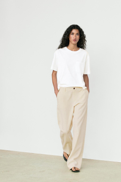 Massimo Dutti Футболка с коротким рукавом и карманом, экрю