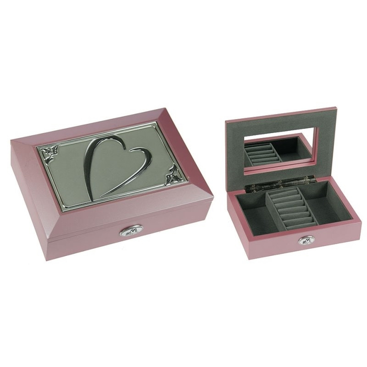 Шкатулка ювелирная "Moretto" Сердце,  внутри серая, цвет розовый перламутр