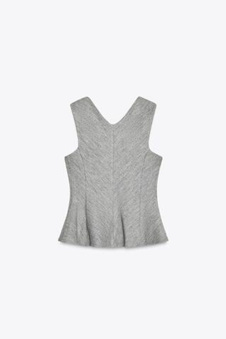ZARA ТОП ИЗ РЕЛЬЕФНОЙ ТКАНИ С БАСКОЙ, СЕРЫЙ С МЕЛАНЖЕВЫМ ЭФФЕКТОМ