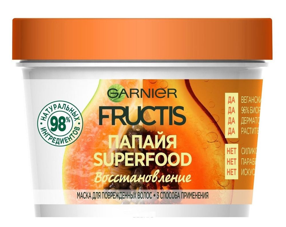 Garnier Fructis Маска для волос Папайя, восстанавливающая, для поврежденных волос, 390 мл