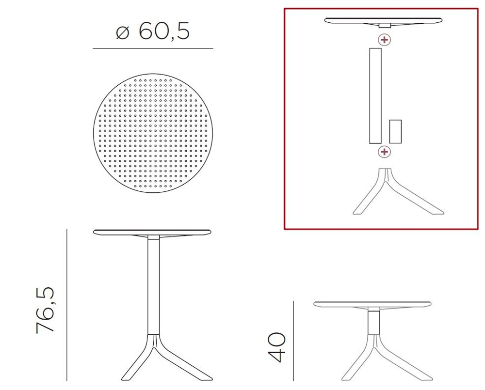 Стол пластиковый обеденный Nardi Step + Step Mini, кофе