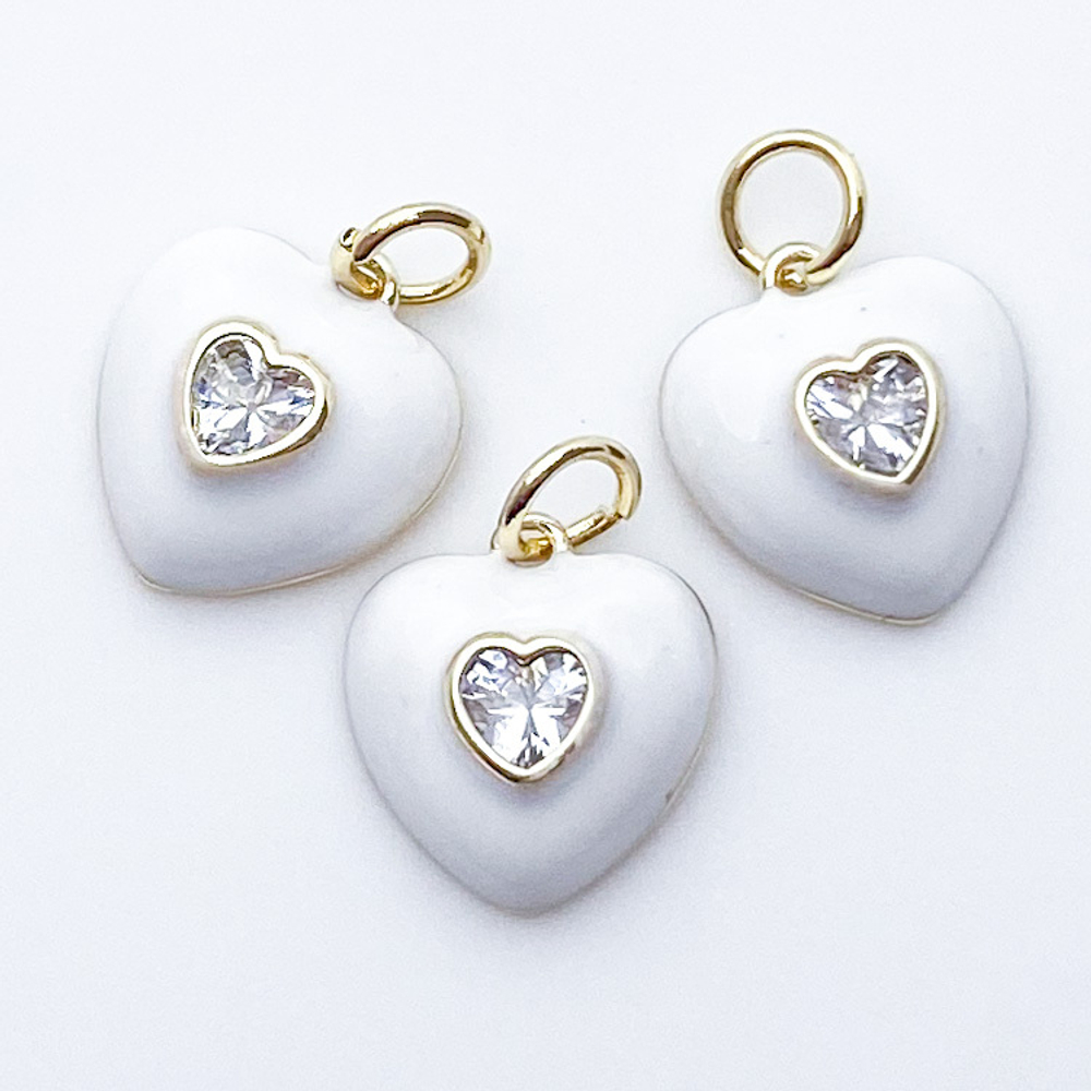 Подвеска Сердце, цвет золото+белый, размер 13*12 мм, цена за 1 шт