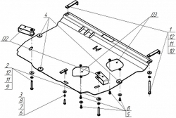 Защита картера двигателя, КПП. 2 мм, Сталь. для Honda Civic VIII 2005-2012, Motodor.00812