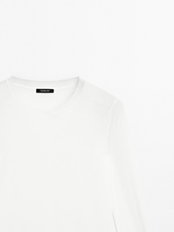 Massimo Dutti Футболка из 100% хлопка с деталями на воротнике, натуральный, кремовый