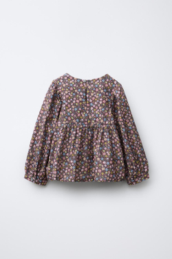 ZARA БЛУЗКА С ЦВЕТОЧНЫМ ПРИНТОМ, КОРИЧНЕВЫЙ