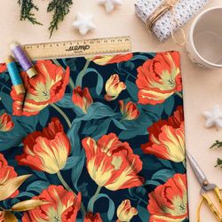 Ткань премиум сатин ночные тюльпаны