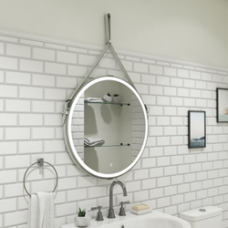 Зеркало "Millenium White Led" D 650 на ремне из натуральной кожи белого цвета