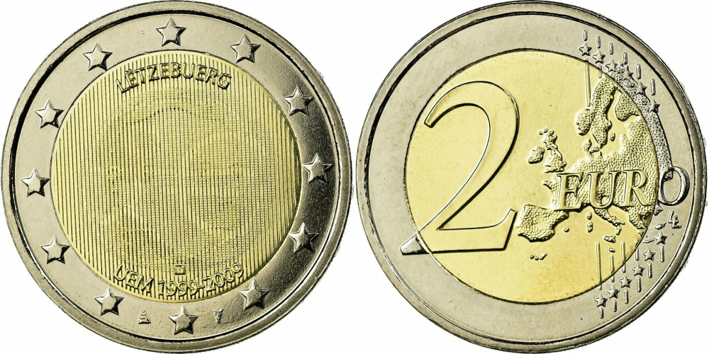 Люксембург 2 евро, 2009 10 лет монетарной политики ЕС (EMU) и введения евро aUNC