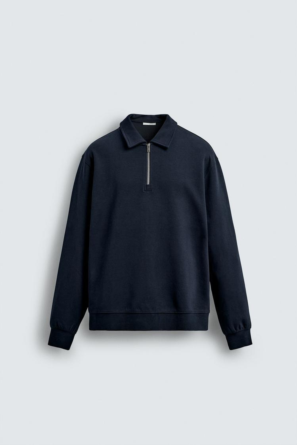 ZARA ТОЛСТОВКА-ПОЛО INTERLOCK НА МОЛНИИ, МОРСКОЙ СИНИЙ