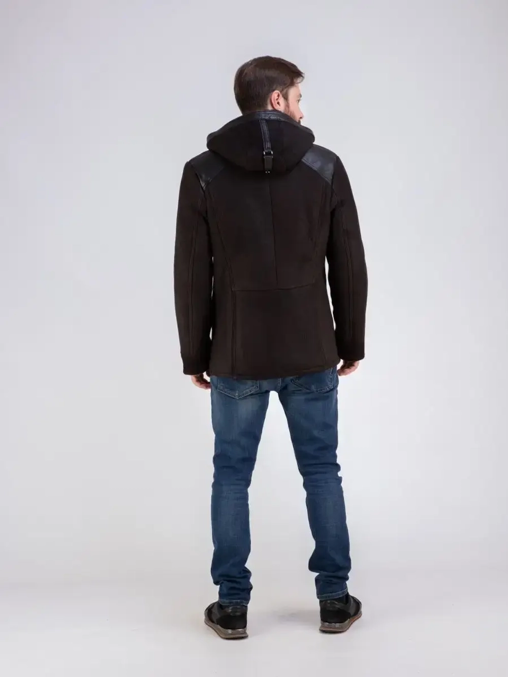 Дубленка мужская натуральная зимняя с капюшоном Турция