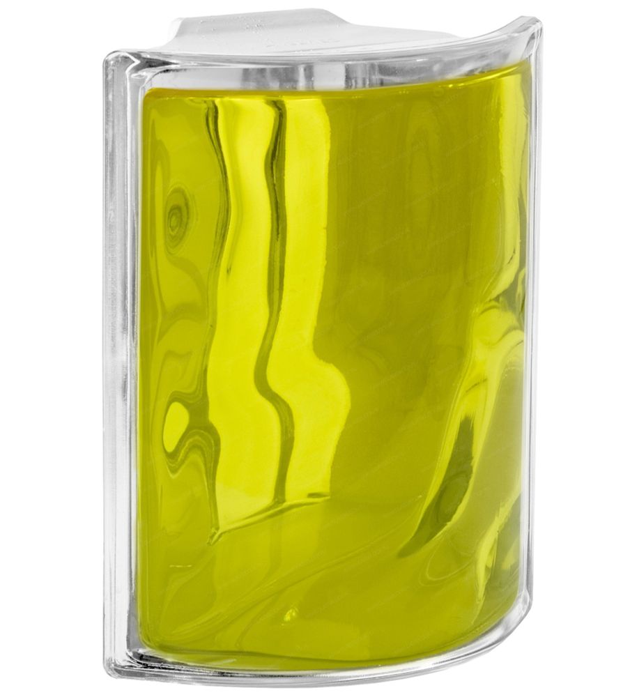 Купить Угловой стеклоблок желтый окрашенный изнутри Vitrablok 19x10x10x8 закругленный