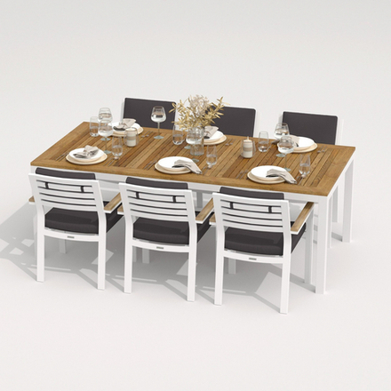 Обеденная группа Ideal Patio ТЕЛЛА БОНТА каркас белый, стол тик 220, ткань антрацит