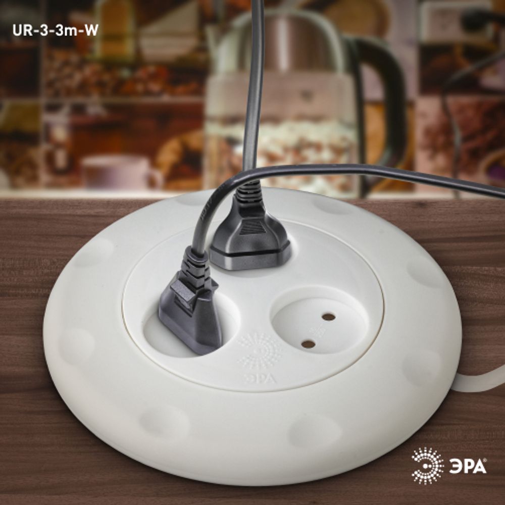 Удлинитель электрический ЭРА UR-3-3m-W рулетка без заземления 3 розетки 3м 2x1мм2 10А белая