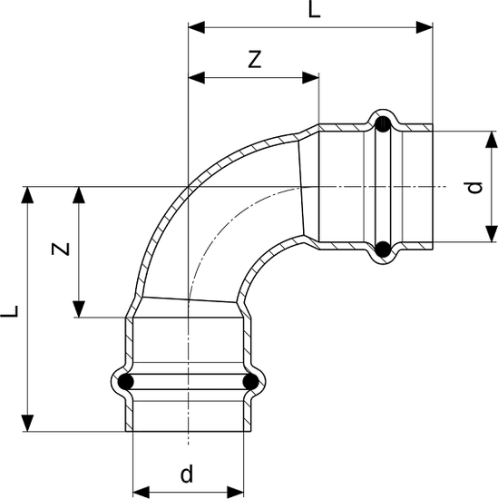 Отвод-угол 90° пресс Viega Profipress 22 мм с SC-Contur (серия 2416)