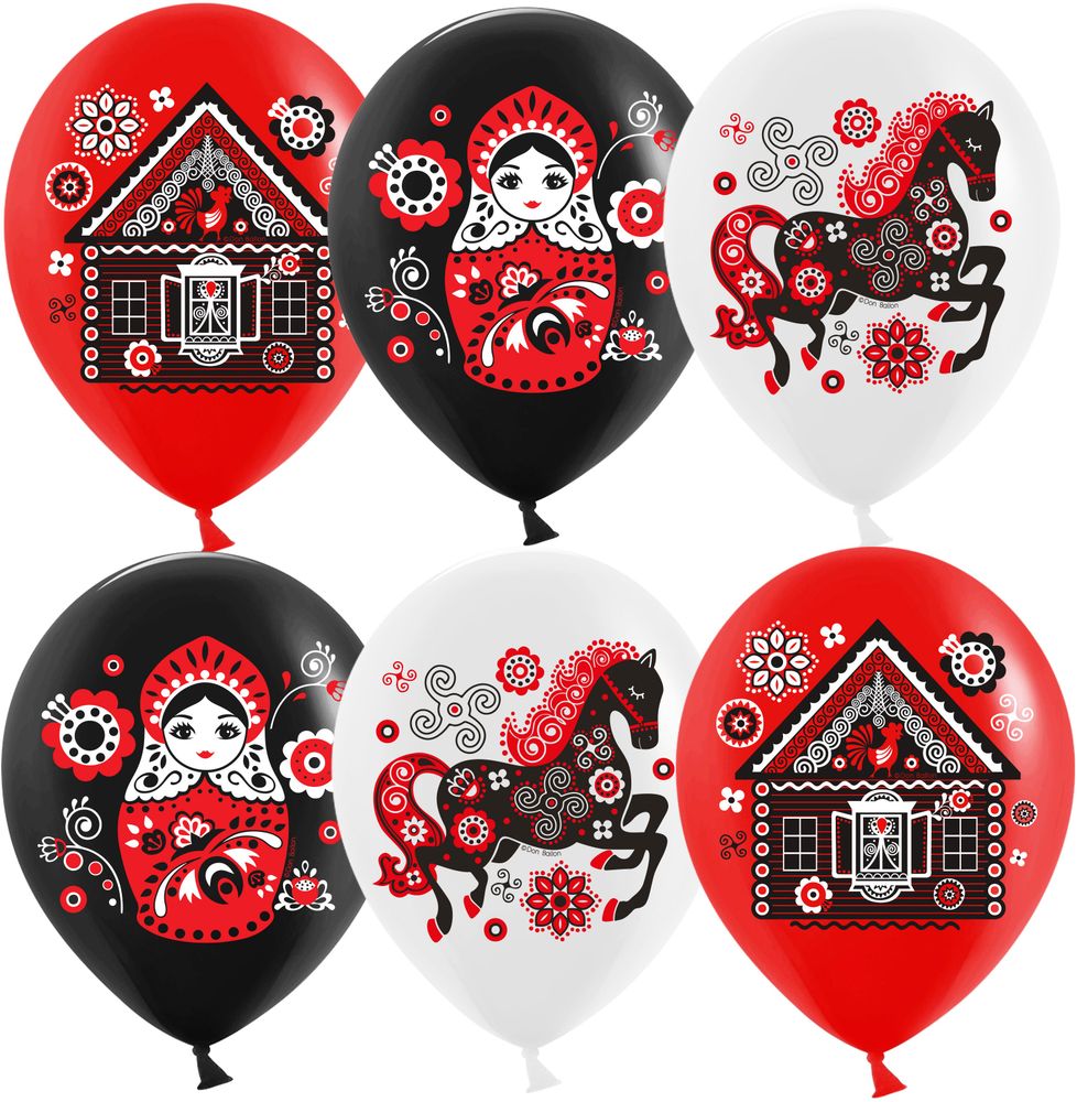 Шар (12''/30 см) Русские мотивы, Ассорти, пастель, 1 ст, 25 шт.