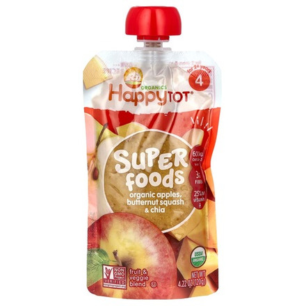 Happy Family Organics, Happy Tot, суперфуды, для детей от 2 лет, органические яблоки, мускатная тыква и чиа, 120 г (4,22 унции)