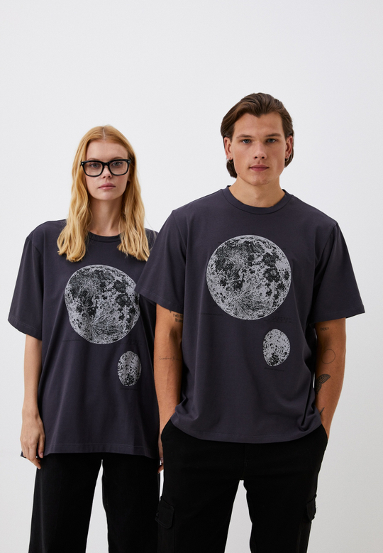 Футболка оверсайз с текстурным принтом, цвет темно-серый