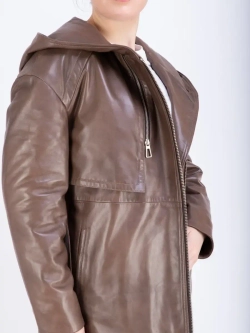 Плащ кожаный, длинный с капюшоном