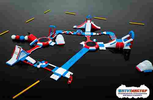 Большой надувной аквапарк на воде «Капитанский мостик» 30×25×6 м