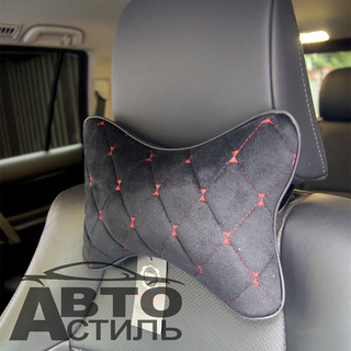 Подушки на подголовник Coolpart - MAXIMAL (2шт) - JJ-38-BLRD Велюр черный/шов красный (Косточки)
