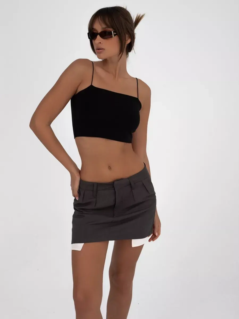 Черный кроп топ укороченный под пиджак