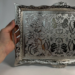 Поднос "Традиционный" с ручками 30*20см/ACAR. Турция (серебристый)