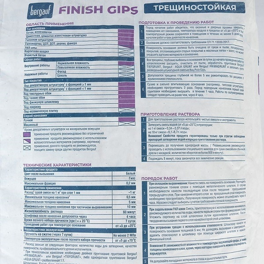 Шпатлевка Бергауф Finish Gips